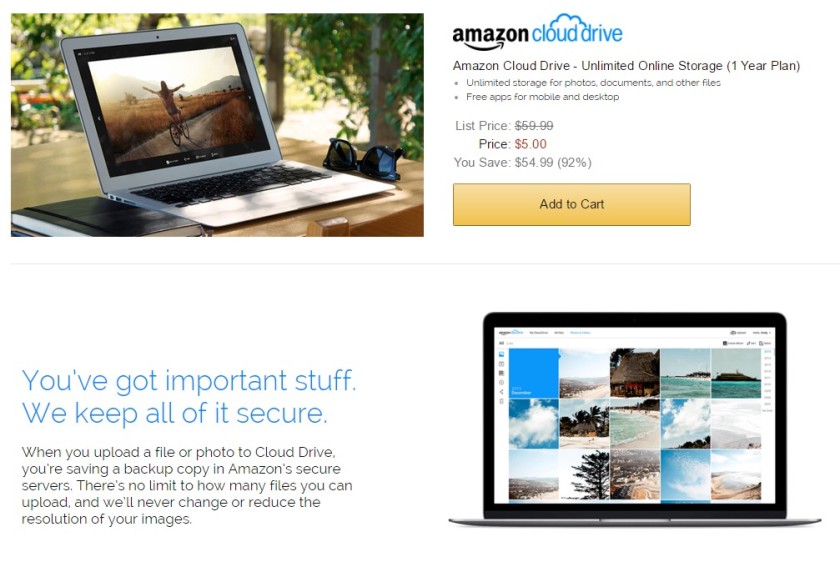 Unlimited cloud storage at Amazon for only 5 for a year