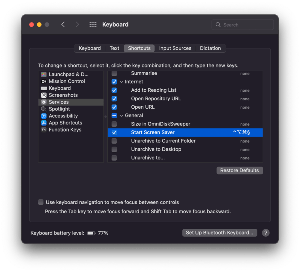 How do I create a keyboard shortcut to start a Mac screensaver