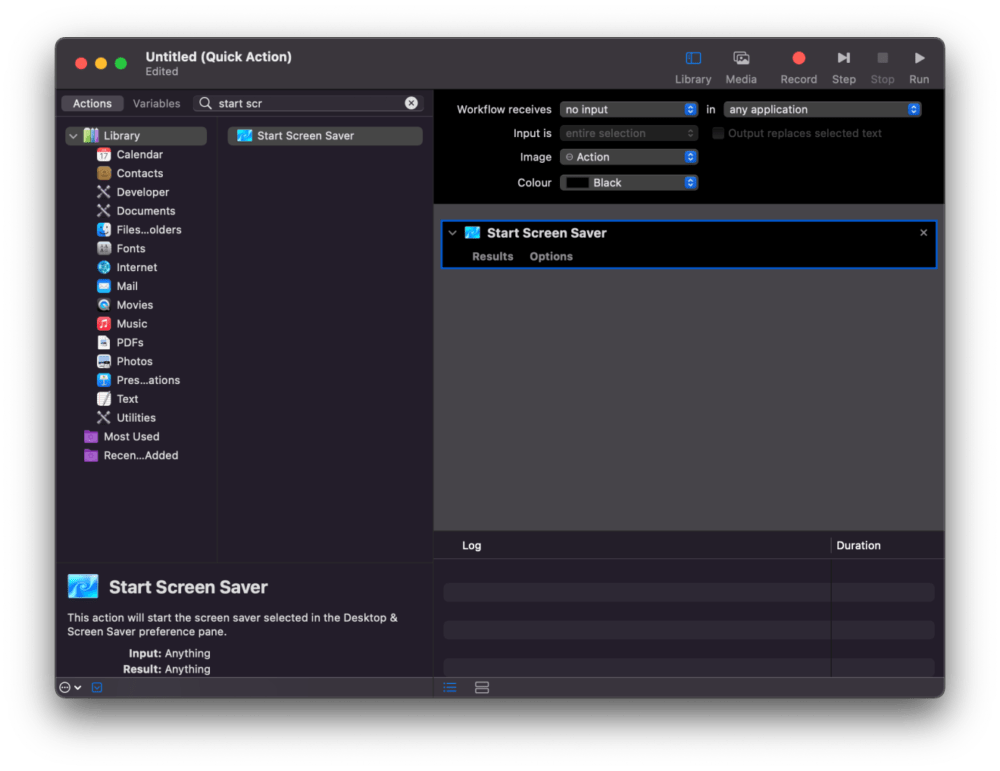 How do I create a keyboard shortcut to start a Mac screensaver