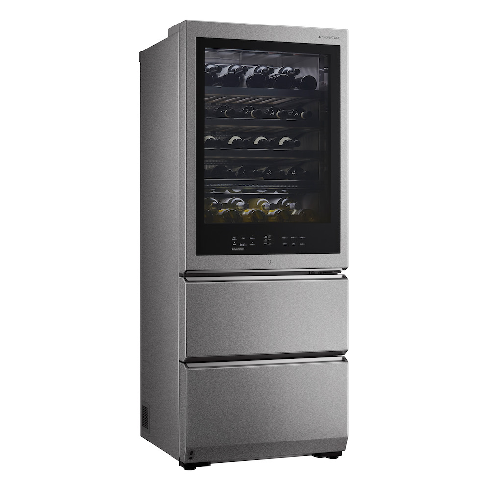 LG Signature Wine Cellar stores your wine, champagne and cheese at the