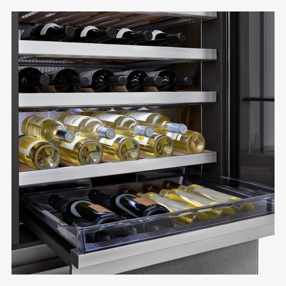 LG Signature Wine Cellar stores your wine, champagne and cheese at the