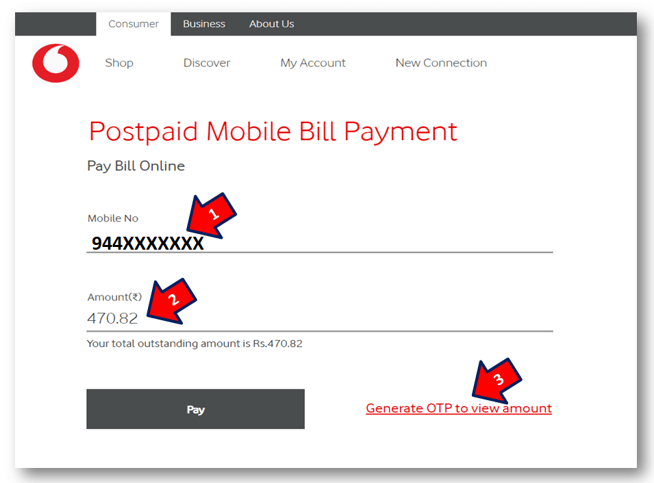 Vodafone Postpaid Online Bill Payment by Debit Card, NetBanking, UPI