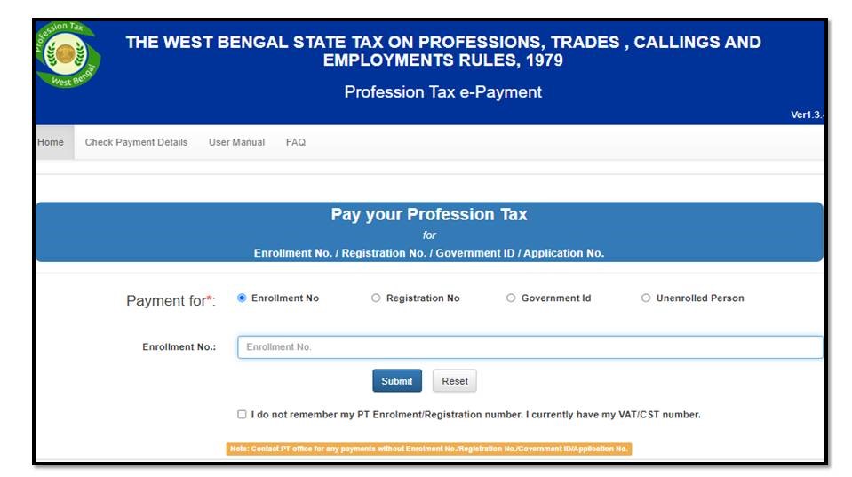 Professional tax online payment method PT west bengal, 2024