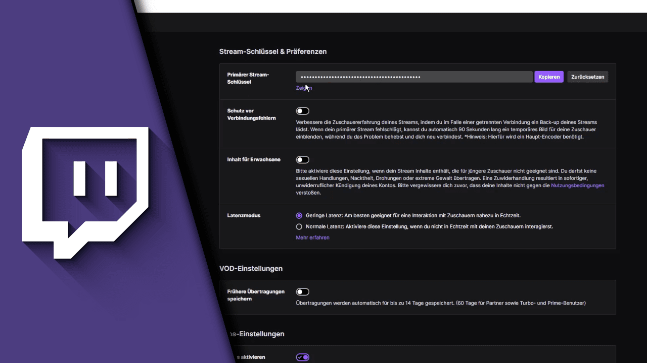 Twitch Stream Key finden / ändern Tutorial Technikshavo.de
