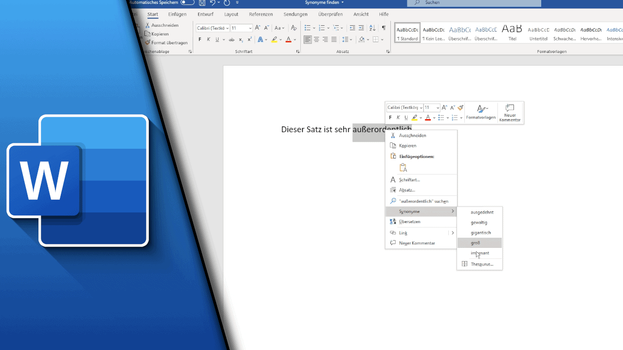 Word Synonym finden / Word Thesaurus nutzen Tutorial Technikshavo