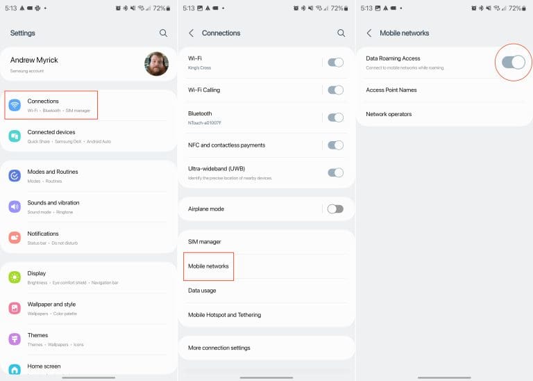 Galaxy S23 Enable/Disable Data Roaming