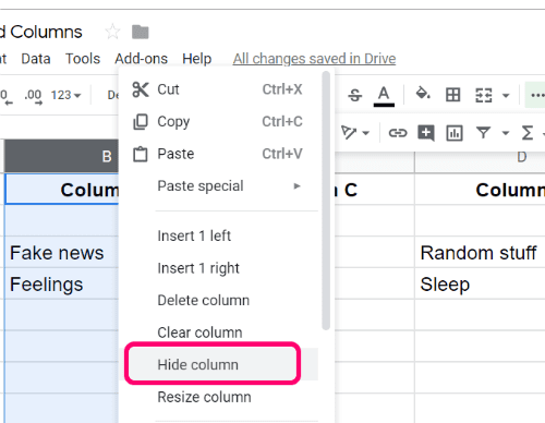 Google Sheets Hide/Unhide Rows & Columns