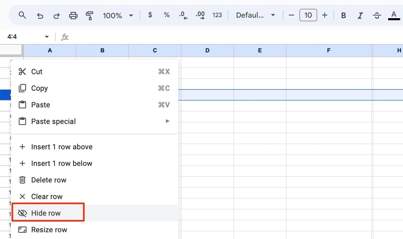 Google Sheets Hide and Unhide Rows & Columns