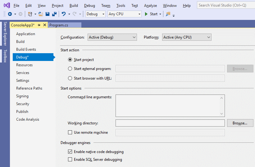 Visual Studio Enable/Disable Native Code Debugging Technipages