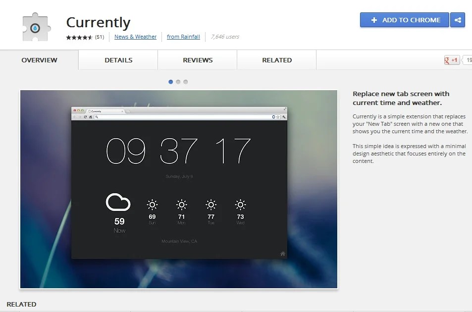 Add Time & Weather on Chrome tab With Currently Addon