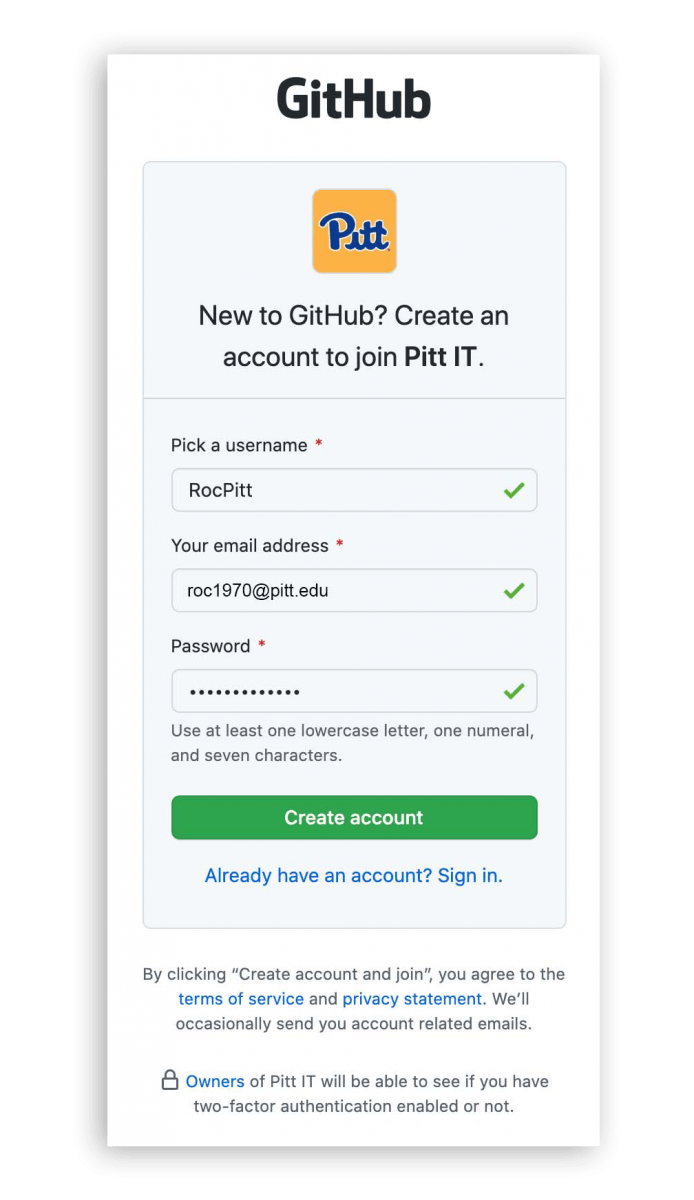 GitHub Enterprise at Pitt Information Technology University of