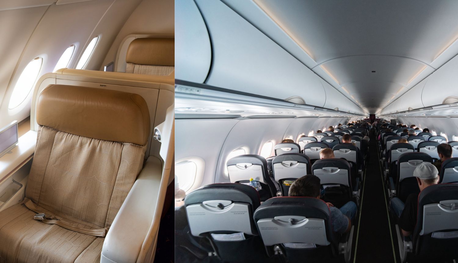 Differences between First class, Business class, and Economy seating