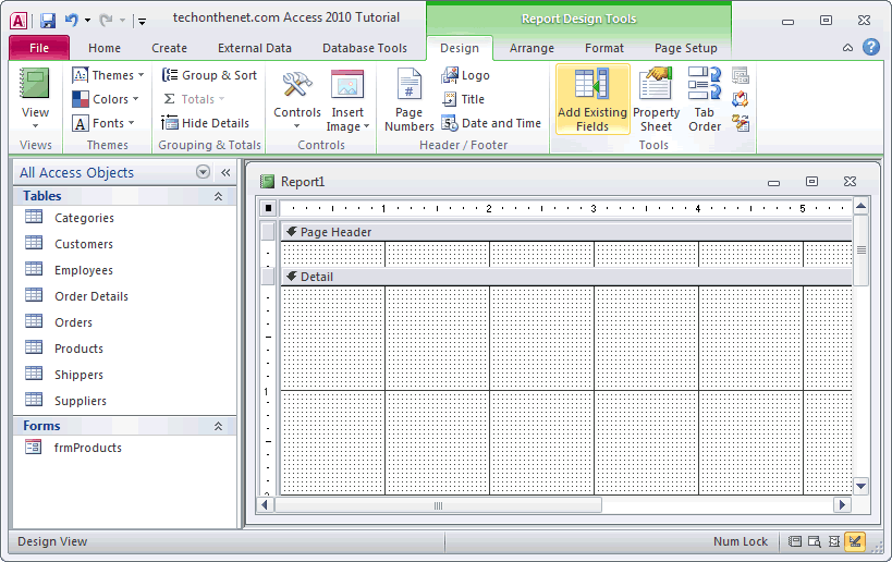 MS Access 2010 Add Objects to report