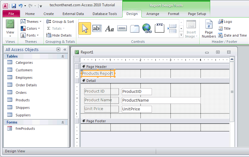 MS Access 2010 Page Header on report