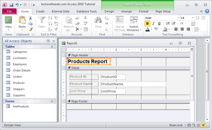 MS Access 2010 Page Header on report