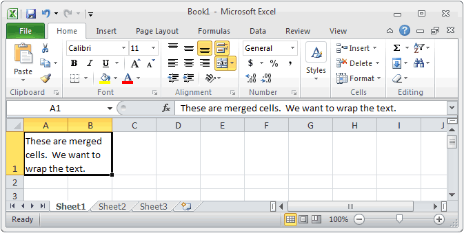 MS Excel 2010 Wrap text in merged cells