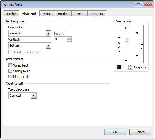 MS Excel 2010 Rotate text in a cell