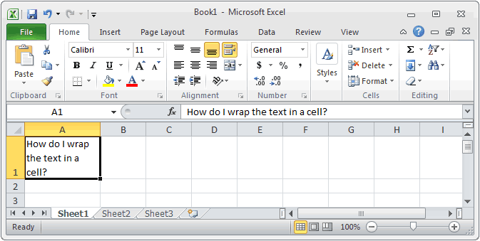 MS Excel 2010 Wrap text in a cell