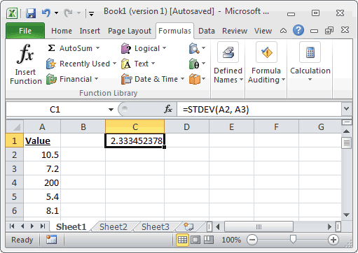 MS Excel: How to use the STDEV Function (WS)