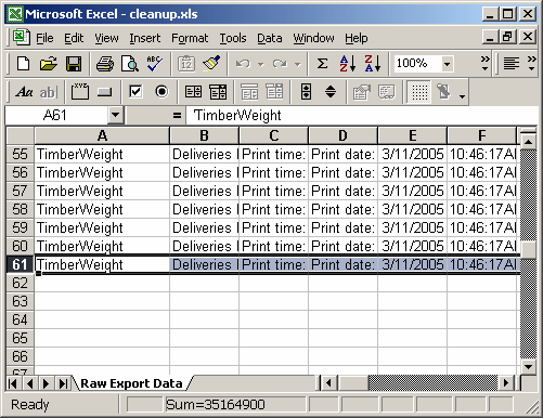 MS Excel 2003 Cleanup an export of raw data