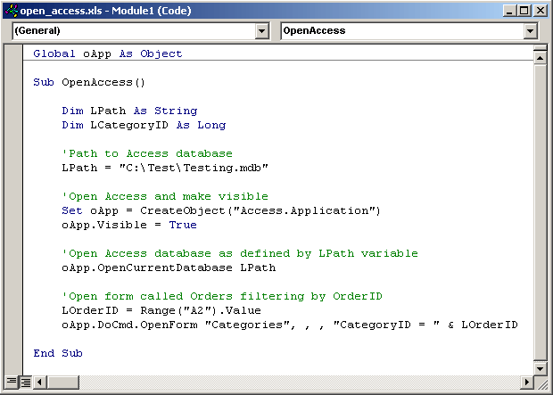 MS Excel 2003 Open an Access Form from Excel