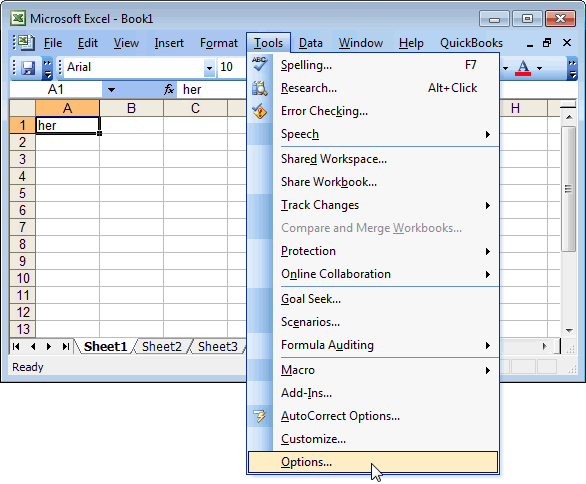 MS Excel 2003 Turn off AutoCorrect