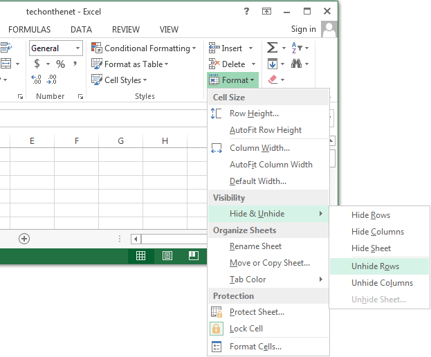 MS Excel 2013 Unhide row 1