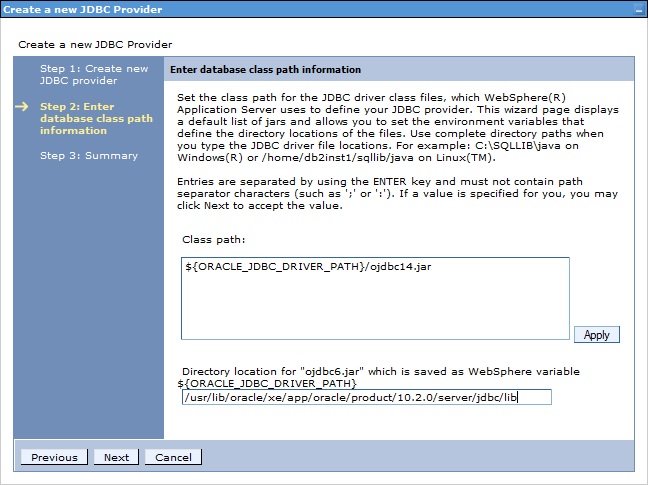 Create a new JDBC provider screenshot 2