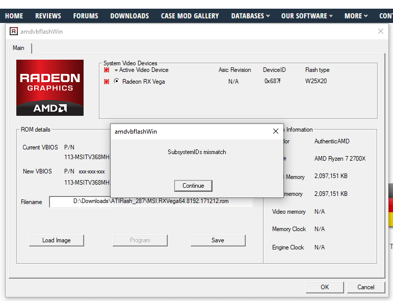 Can't flash MSI Vega 56 Airboost OC bios TechPowerUp Forums