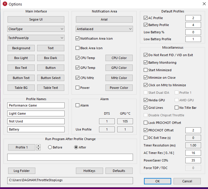 Acer Predator Helios 300 PH31753750A Throttlestop SettingsUndervolt