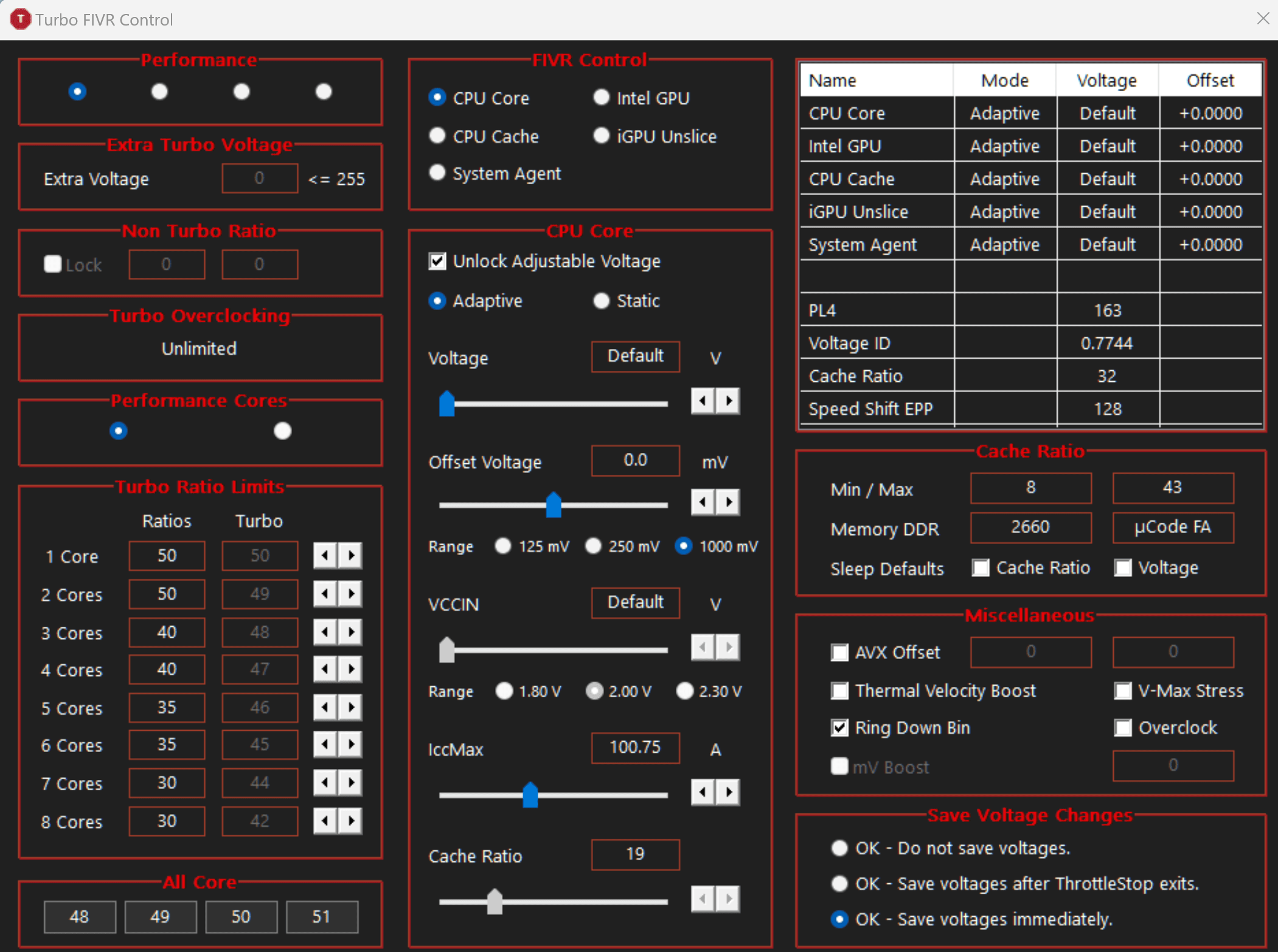Throttlestop on DELL XPS 7590 i99980HQ weak power, too much fan