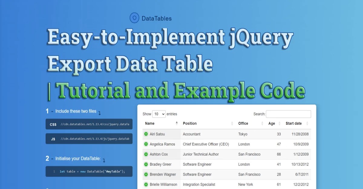 EasytoImplement jQuery Export Data Table Tutorial and Example Code TechsofTechs