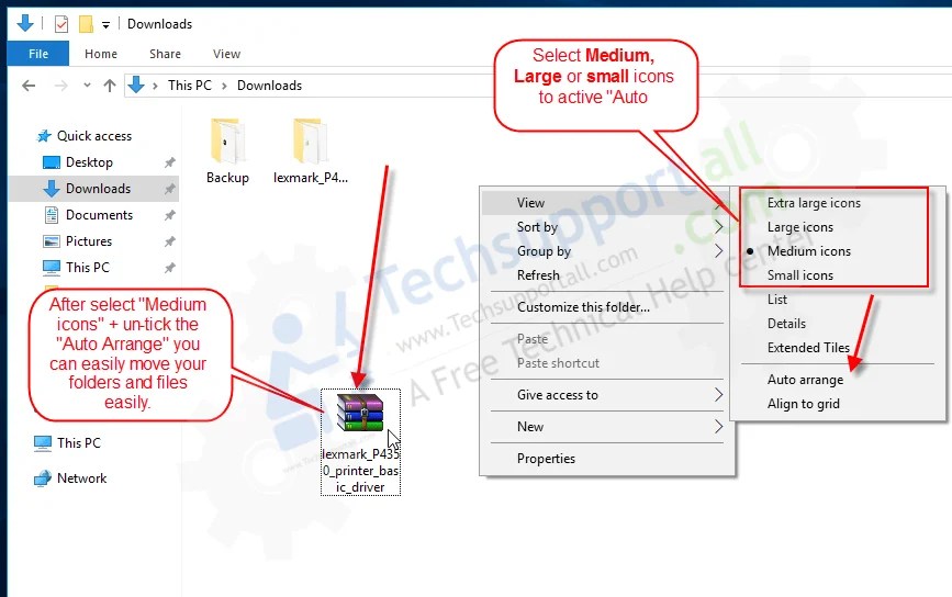 How to manually arrange files in a folder on windows 10 (Disable Auto