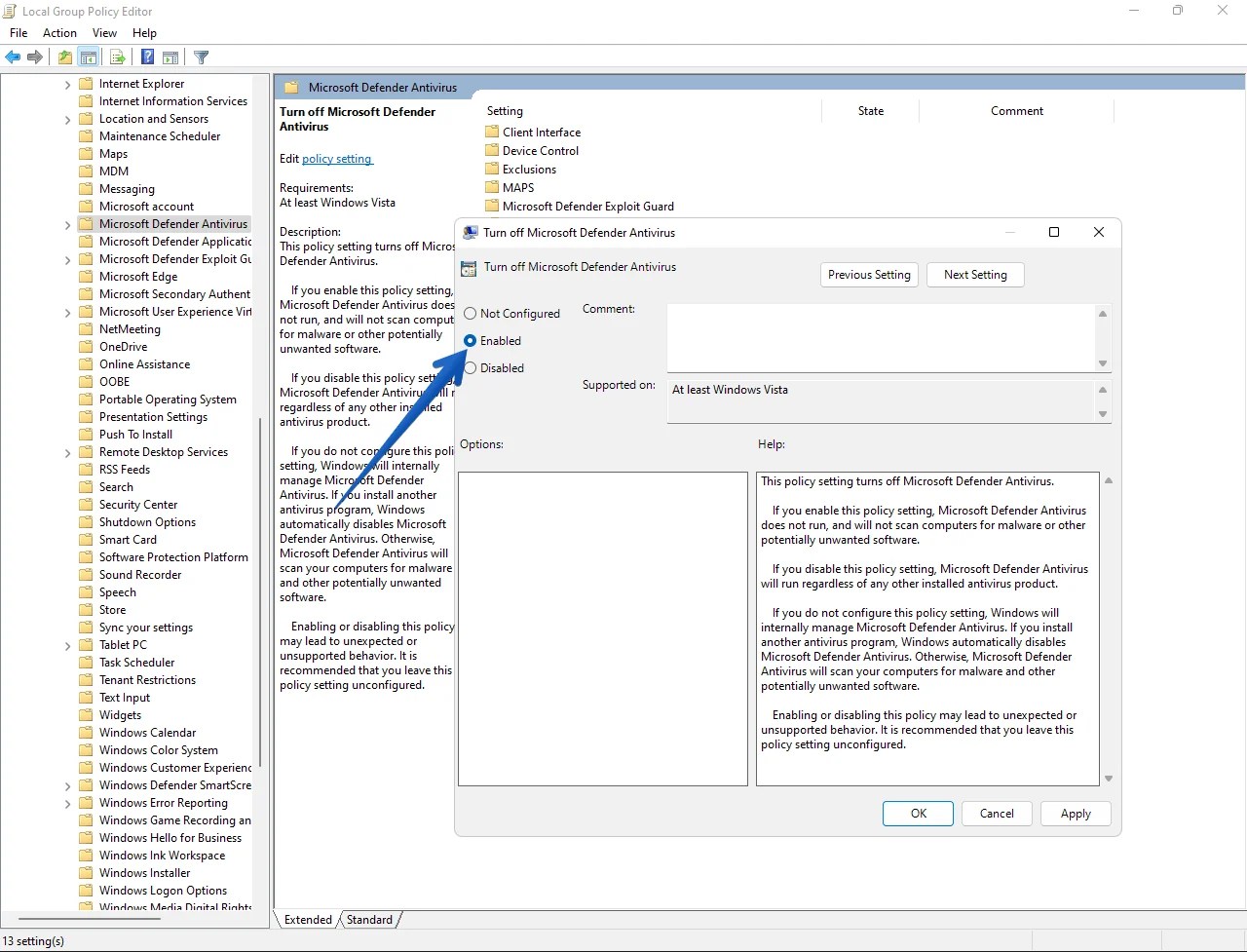 How to Enable or Disable Microsoft Defender Antivirus in Windows 11 TSA