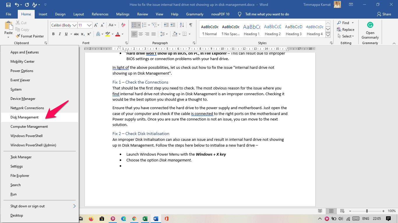 How to fix the issue of internal hard drive not showing up in disk