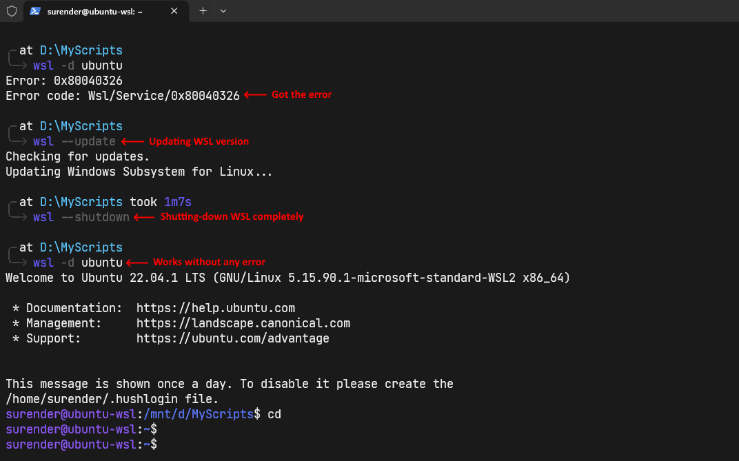How to fix WSL Error code Wsl/Service/0x80040326