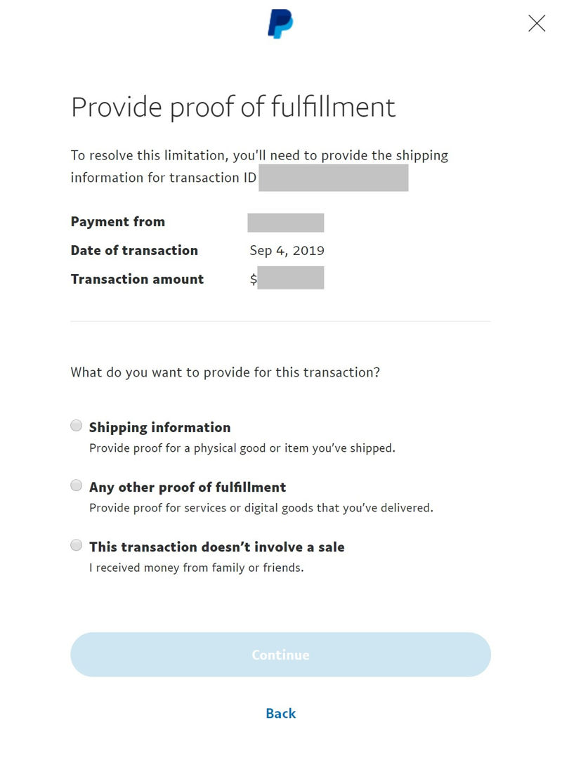 Paypal Account Limited Provide Proof of Fulfillment and Purchase