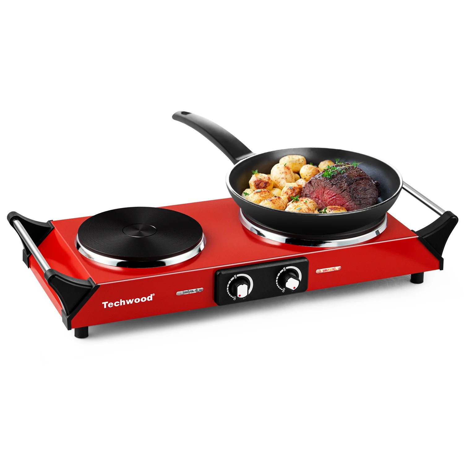 Techwood 1800W Stainless Steel Dual Hot Plate with Stay Cool Handles,