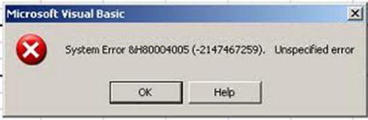 System Error &H80004005 (2147467259). Unspecified error