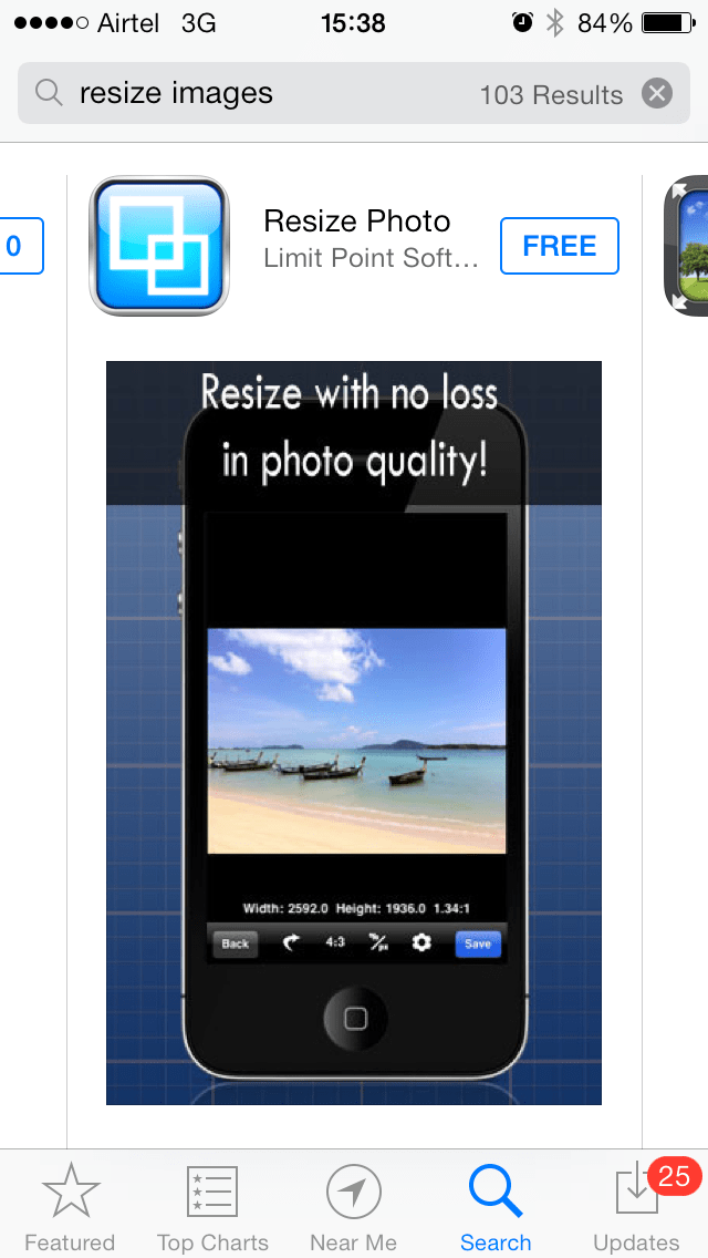 Which app should I use to resize photos in my iPhone?