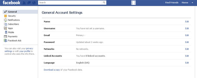Facebook General Account Setting YouTube