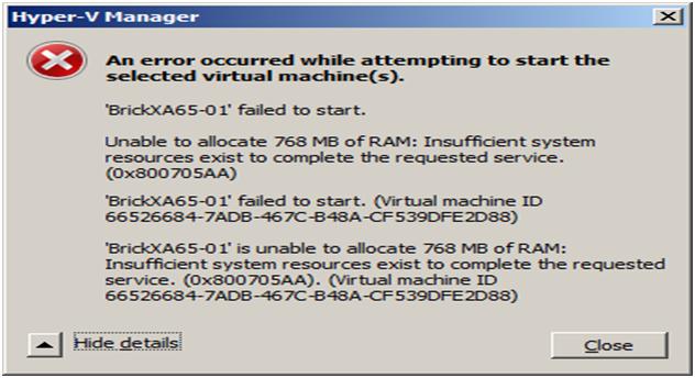 Hyper-V virtual machine doesn't start with error 0x80070005
