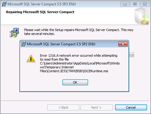 Got an error while repairing SQL Server 2008