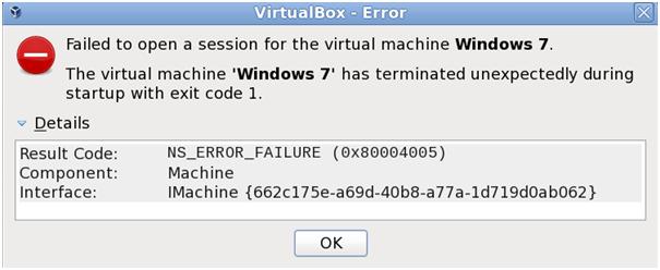 Unable to run machine in virtual box