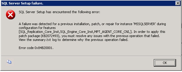 SQL Server set up failure
