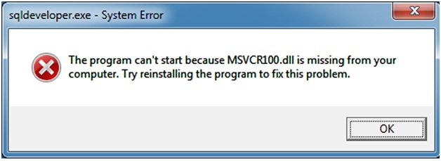 Oracle SQL developer missing MSVCR100 error