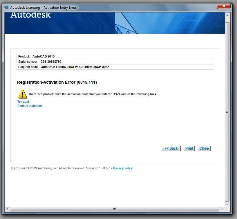 Autodesk Licensing Activation error appeared