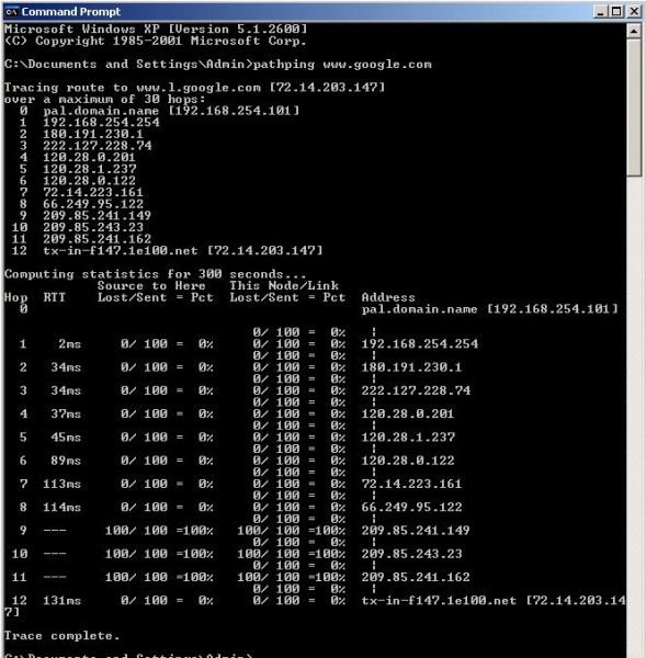 Trace routing command prompt connection