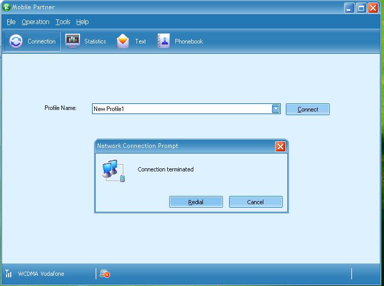 Connection terminated due the modem error