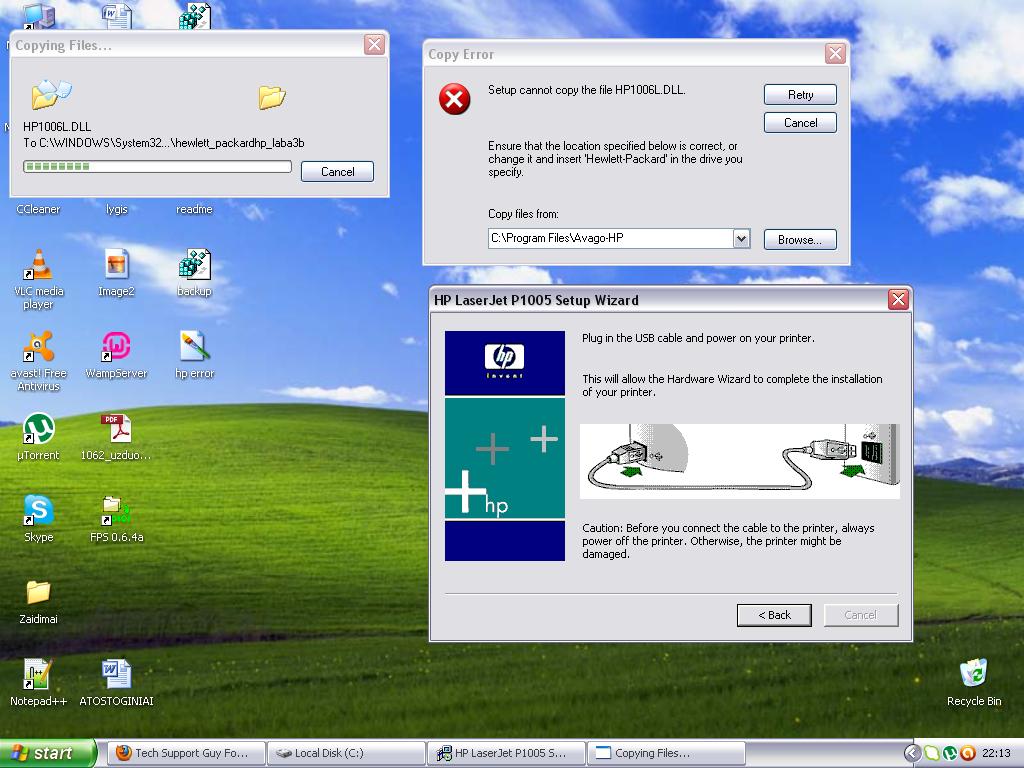 Error message shows when installing the HP Laser Jet printer driver